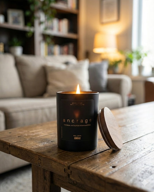 Chandelle 9 oz Ancrage - Patchouli, Eucalyptus Radiata & Cyprès