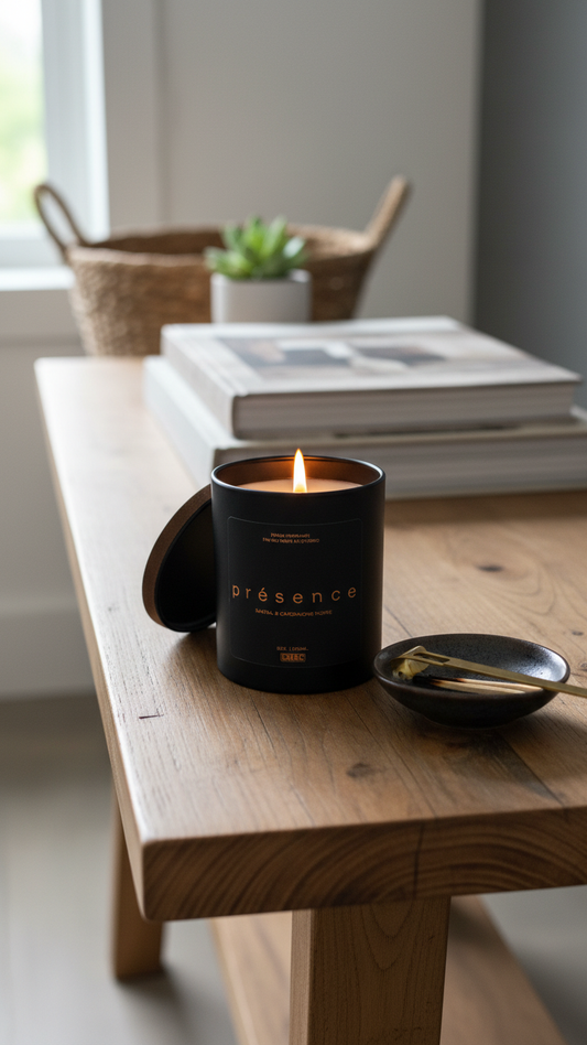 Chandelle 9 oz Présence - Santal & Cardamome Noire